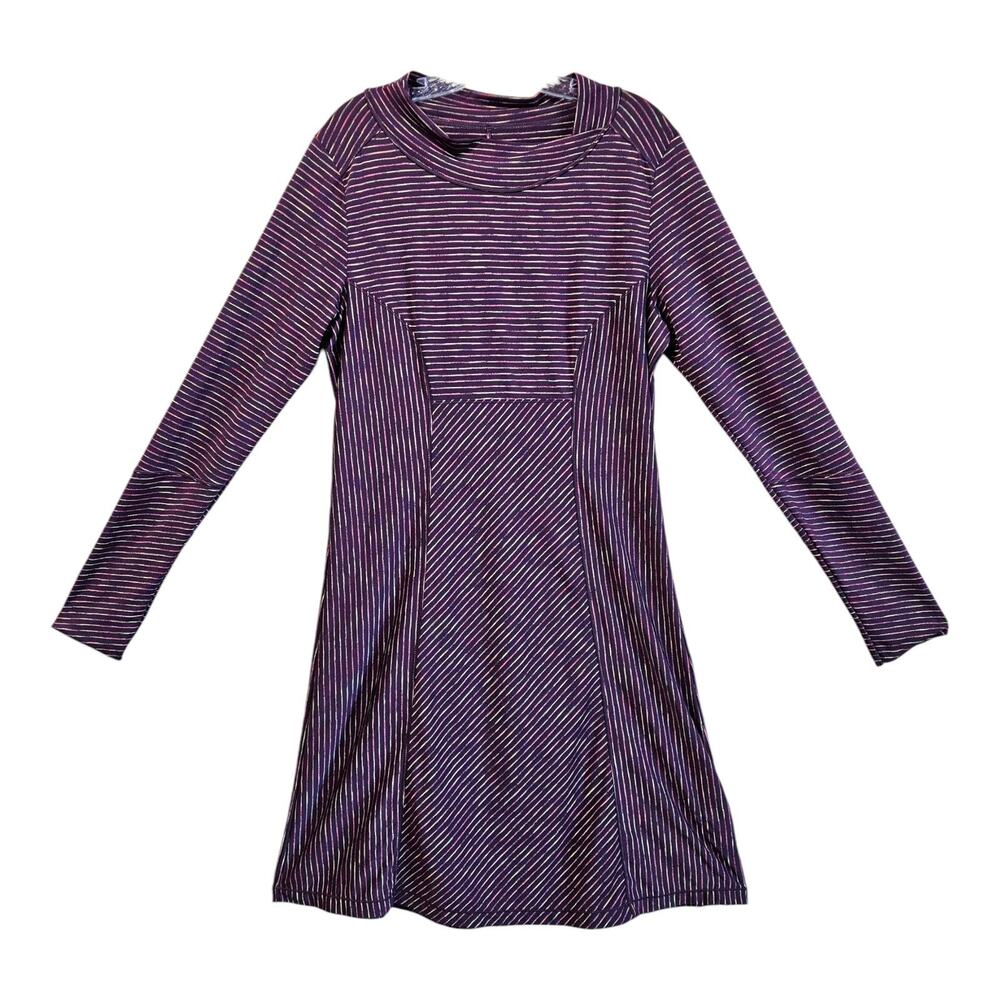 PRANA L Alicia Scramble Purple Pink Striped Long Sleeve Flare Athleisure Bust 38